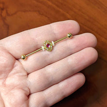 Load image into Gallery viewer, 14G Clear Pink Gem Gold Tone Lace Love Industrial Barbell 38mm