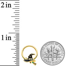 Load image into Gallery viewer, 16G 3/8 Gold Tone Witch Hat Broom Halloween Hinged Segment Ring
