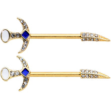 Load image into Gallery viewer, 14G 9/16 Clear Gem Gold Tone Sabre Sword Barbell Nipple Ring Set