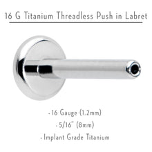 Load image into Gallery viewer, 16G 5/16 G23 Titanium Threadless Post Only Labret Monroe Tragus