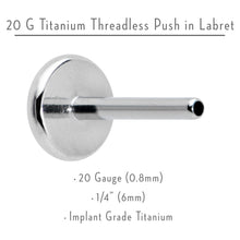 Load image into Gallery viewer, 20G 1/4 G23 Titanium Threadless Post Only Labret Tragus Nose