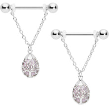 将图片加载到图库查看器,14G 9/16 Pink Rose Quartz Drop Tree Chain Dangle Nipple Ring Set