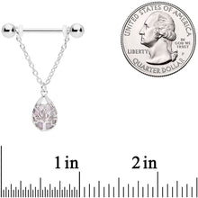 将图片加载到图库查看器,14G 9/16 Pink Rose Quartz Drop Tree Chain Dangle Nipple Ring Set