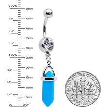 Load image into Gallery viewer, Clear Gem Turquoise Obelisk Dangle Belly Ring