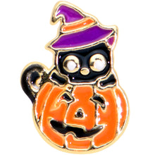 将图片加载到图库查看器,16G 5/16 Gold Tone Pumpkin Black Cat Halloween Labret Tragus