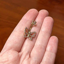 Load image into Gallery viewer, Pink Gem Gold Tone Simple Butterfly Flower Double Mount Belly Ring