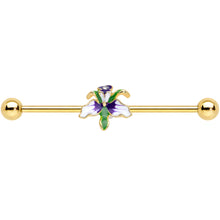 Load image into Gallery viewer, 14G Clear Gem Gold Tone Iris Flower Industrial Barbell 38mm
