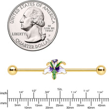 Load image into Gallery viewer, 14G Clear Gem Gold Tone Iris Flower Industrial Barbell 38mm