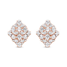 Load image into Gallery viewer, 18K Rose Gold 8 1/3 Cttw Pear and Round Diamond Floral Cluster Omega Earrings (F-G Color, VS1-VS2 Clarity)