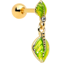 Load image into Gallery viewer, 16G 1/4 Clear Gem Gold Tone Lush Leaves Dangle Cartilage Tragus