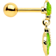 Load image into Gallery viewer, 16G 1/4 Clear Gem Gold Tone Lush Leaves Dangle Cartilage Tragus