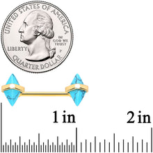 Load image into Gallery viewer, 14G 9/16 Blue Turquoise Gold Tone Rhombus Barbell Nipple Ring Set