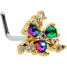 Load image into Gallery viewer, 20G 7mm Purple Tourmaline Gold Tone Spray L Shape Nose Ring