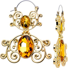 Load image into Gallery viewer, Yellow Gem Gold Tone Double Scrolling Tunnel Plug Earrings