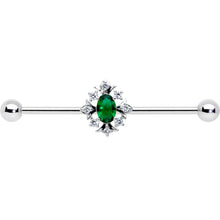 Load image into Gallery viewer, 14G Clear Green Gem Ornate Art Deco Industrial Barbell 38mm