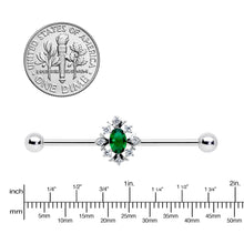 Load image into Gallery viewer, 14G Clear Green Gem Ornate Art Deco Industrial Barbell 38mm