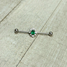 Load image into Gallery viewer, 14G Clear Green Gem Ornate Art Deco Industrial Barbell 38mm