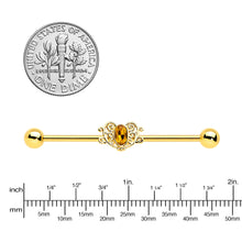 Load image into Gallery viewer, 14G Yellow Gem Gold Tone Duet Scroll Industrial Barbell 38mm