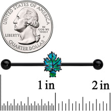Load image into Gallery viewer, 14G Green Synthetic Opal Black Fall Leaf Industrial Barbell 38mm