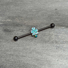Load image into Gallery viewer, 14G Green Synthetic Opal Black Fall Leaf Industrial Barbell 38mm
