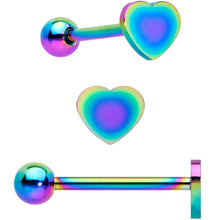 Load image into Gallery viewer, White Faux Opal Rainbow Infinity Heart Barbell Tongue Ring Set of 3