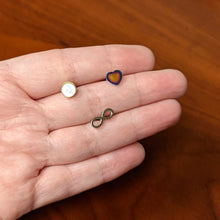 Load image into Gallery viewer, White Faux Opal Rainbow Infinity Heart Barbell Tongue Ring Set of 3