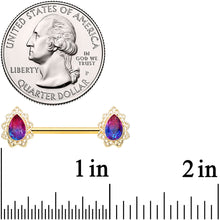 Load image into Gallery viewer, 14G 9/16 Purple Tourmaline Gold Tone Drop Barbell Nipple Ring Set