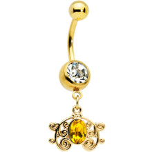 Load image into Gallery viewer, Clear Yellow Gold Tone Duet Scroll Dangle Belly Ring