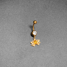Load image into Gallery viewer, Clear Yellow Gold Tone Duet Scroll Dangle Belly Ring