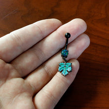 Load image into Gallery viewer, Green Synthetic Opal Black Fall Green Leaf Dangle Belly Ring