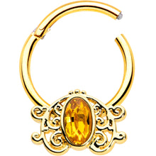 Load image into Gallery viewer, 16G 3/8 Yellow Gem Gold Tone Duet Scroll Hinged Segment Ring