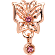 Load image into Gallery viewer, 20G 1/4 Pink CZ Gem Rose Gold Hue Geo Butterfly L Shape Nose Ring