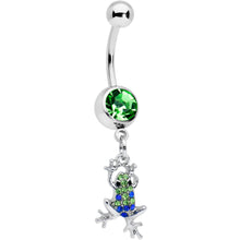 Load image into Gallery viewer, Green Blue Gem Fabulous Frog Dangle Belly Ring