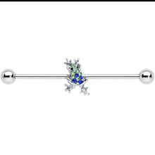 Load image into Gallery viewer, 14G Blue Green Gem Fabulous Frog Industrial Barbell 38mm