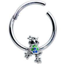 Load image into Gallery viewer, 16G 3/8 Black Gem Polka Dot Frog Blue Green Hinged Segment Ring