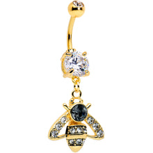 Load image into Gallery viewer, Clear Black Gem Gold Tone Angular Bee Dangle Belly Ring