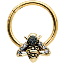 Load image into Gallery viewer, 16G 3/8 Black Gem Gold Tone Angular Bee Hinged Segment Ring