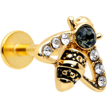 将图片加载到图库查看器,16G 5/16 Clear Black Gem Gold Tone Angular Bee Labret Tragus