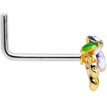 将图片加载到图库查看器,20G 7.5mm Clear Gem Golden Iris Flower L Shape Nose Ring