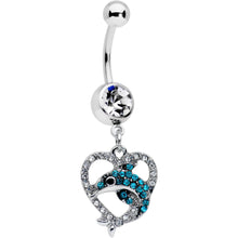 将图片加载到图库查看器,Clear Blue Gem Dolphin Heart Dangle Belly Ring
