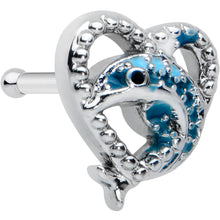 Load image into Gallery viewer, 20G 1/4 Textured Blue Dolphin Heart Nose Bone