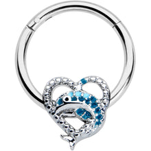 将图片加载到图库查看器,16G 3/8 Textured Blue Dolphin Heart Hinged Segment Ring