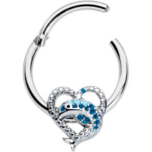 将图片加载到图库查看器,16G 3/8 Textured Blue Dolphin Heart Hinged Segment Ring