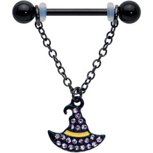 将图片加载到图库查看器,14G 9/16 Clear Gem Black Witch Hat Chain Dangle Nipple Ring Set