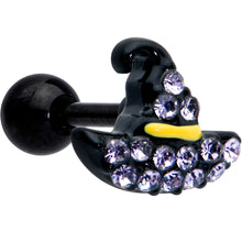 Load image into Gallery viewer, 16G 1/4 Clear Gem Black Witch Hat Halloween Cartilage Tragus