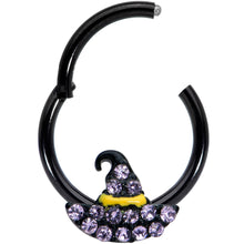 将图片加载到图库查看器,16G 3/8 Clear Gem Black Witch Hat Halloween Hinged Segment Ring