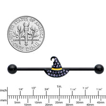 Load image into Gallery viewer, 14G Clear Gem Black Witch Hat Halloween Industrial Barbell 38mm