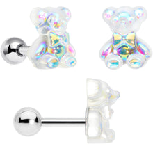 Load image into Gallery viewer, 16G 1/4 Bear Pearlescent Striped Heart Cartilage Tragus Set of 3