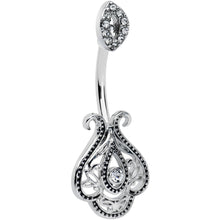 将图片加载到图库查看器,Clear Gem Art Deco Oval Scrollwork Double Mount Belly Ring