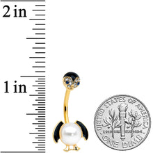 Load image into Gallery viewer, Clear Gem Gold Tone White Pearlescent Penguin Double Mount Belly Ring
